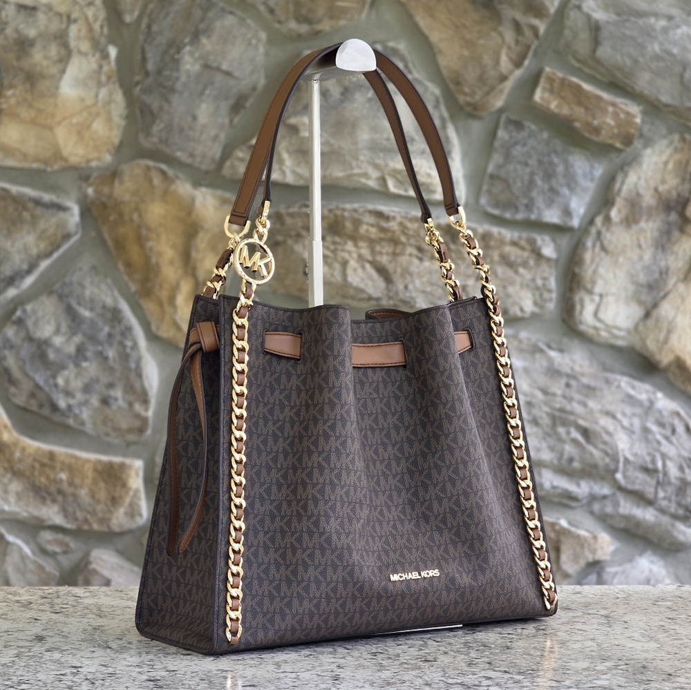 Michael Kors Mina Logo Large Brown Shoulder Bag